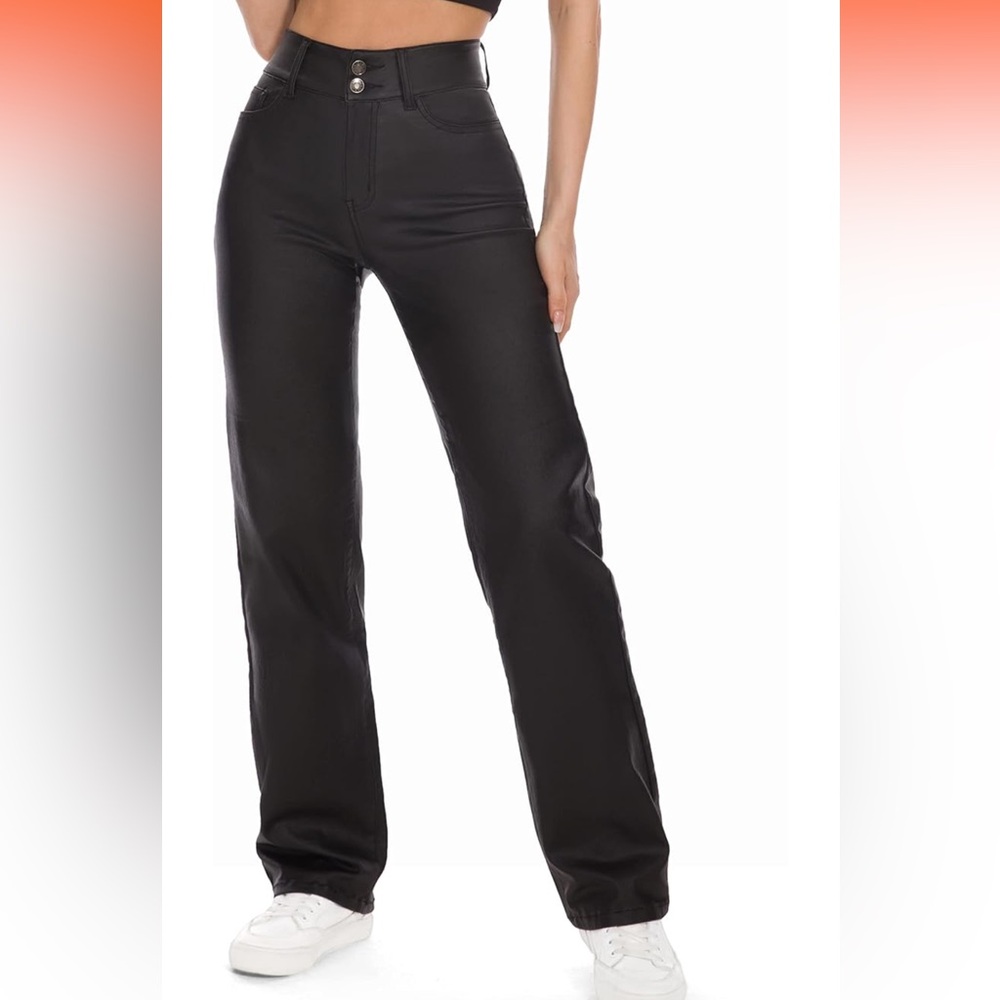 High waisted pleather pants